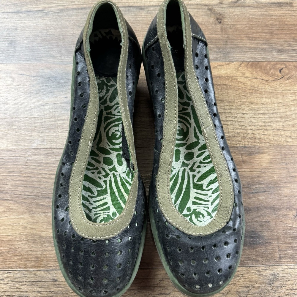 Fly London Black and Green Wedges
